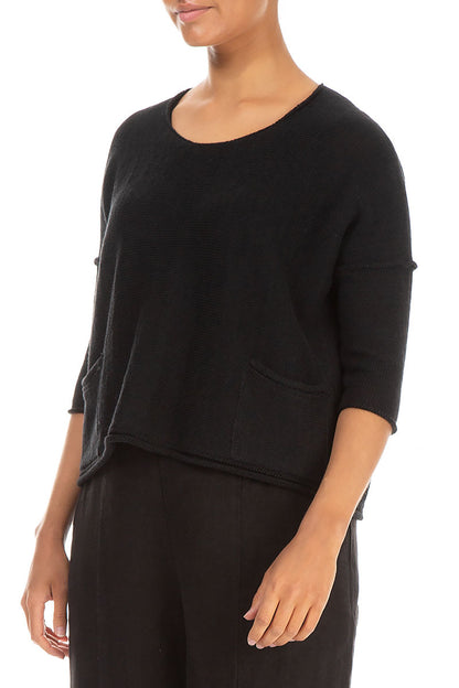 Two Pockets Black Linen Jumper 3