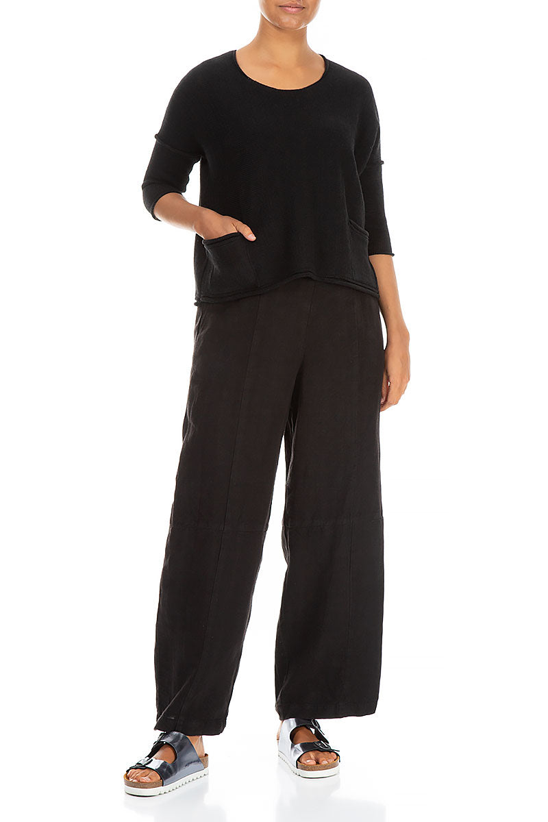 Two Pockets Black Linen Jumper 4