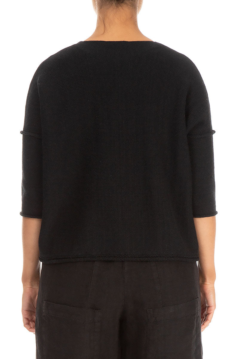 Two Pockets Black Linen Jumper 2