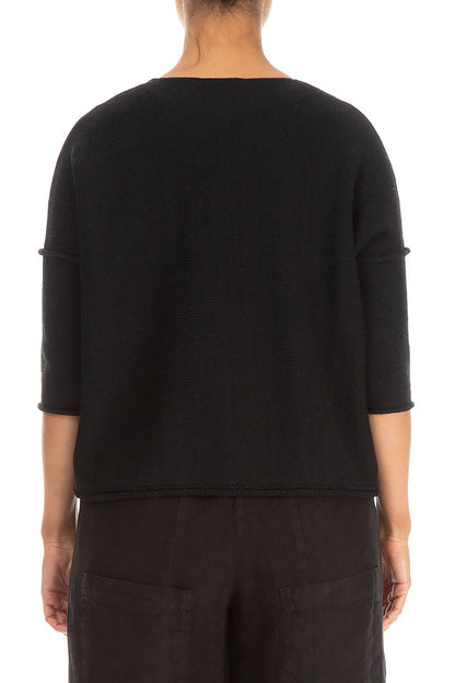 Two Pockets Black Linen Jumper 2