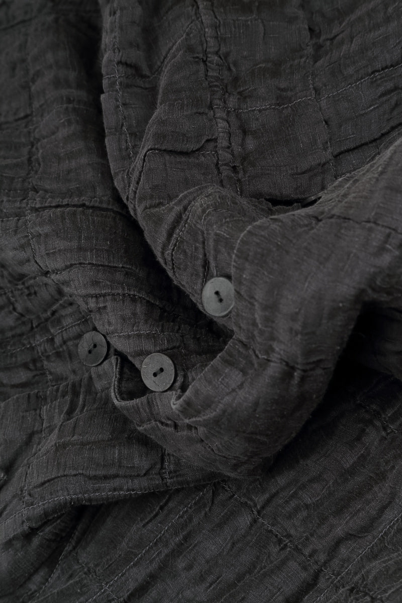 Two Pockets Charcoal Pleated Silk Linen Jacket 6