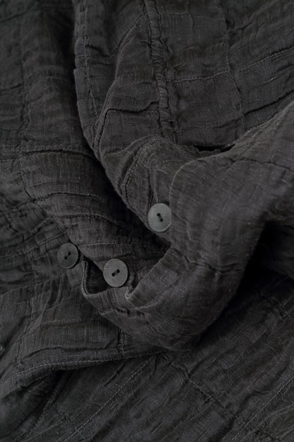 Two Pockets Charcoal Pleated Silk Linen Jacket 6