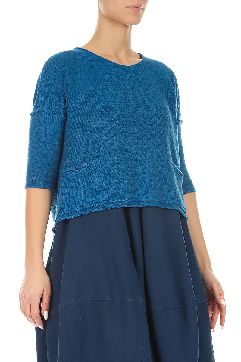 Two Pockets Cobalt Blue Linen Jumper 3