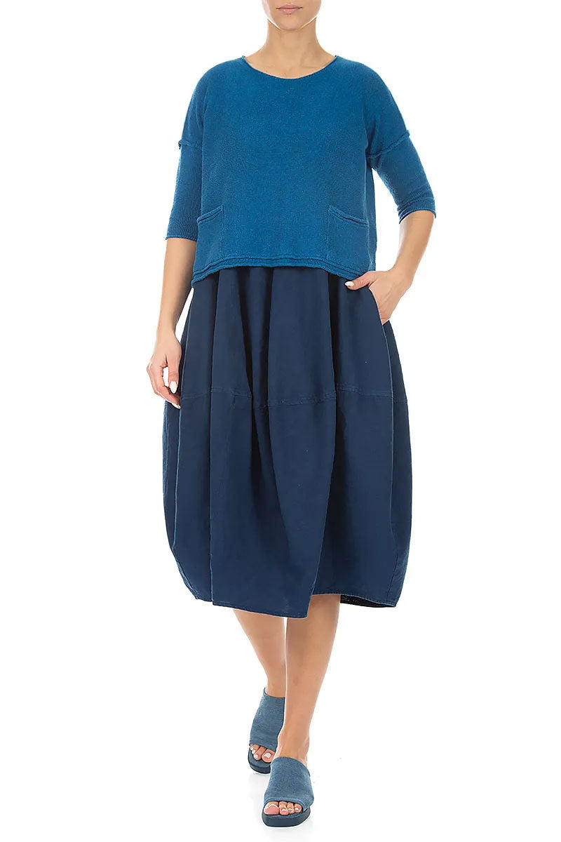 Two Pockets Cobalt Blue Linen Jumper 4
