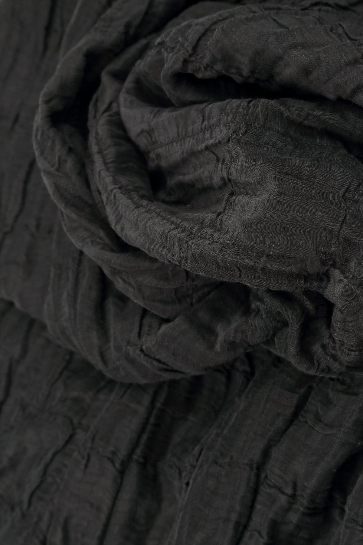 Two Pockets Crinkled Black Silk Linen Tunic