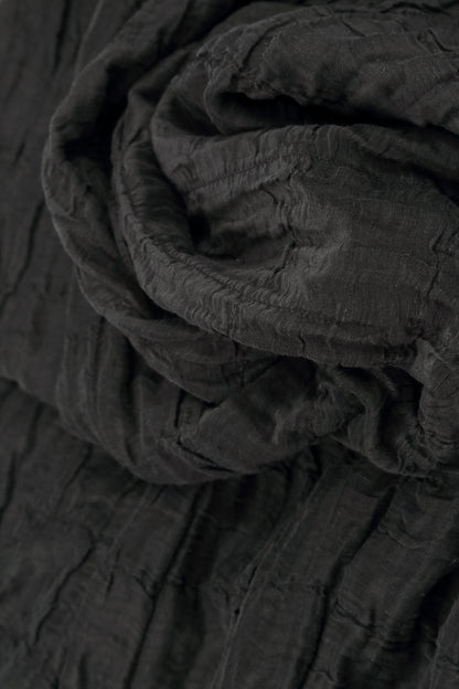 Two Pockets Crinkled Black Silk Linen Tunic