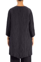 Two Pockets Crinkled Graphite Blue Silk Linen Tunic 2