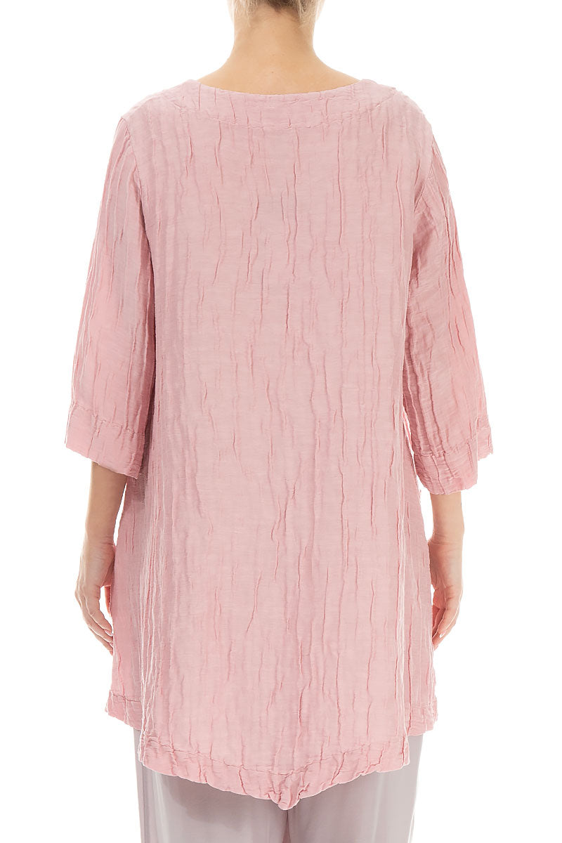 Two Pockets Crinkled Powder Pink Silk Linen Tunic 2