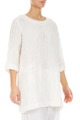 Two Pockets Crinkled White Silk Linen Tunic 3