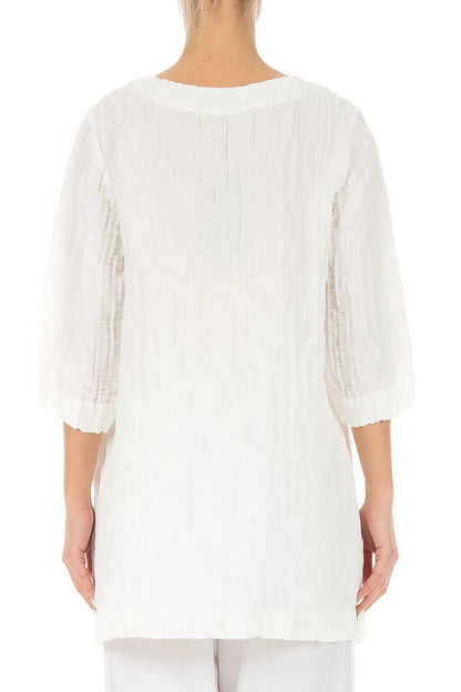 Two Pockets Crinkled White Silk Linen Tunic 2
