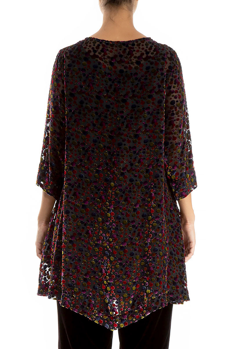 Two Pockets Festive Devoré Dot Silk Velvet Tunic 2