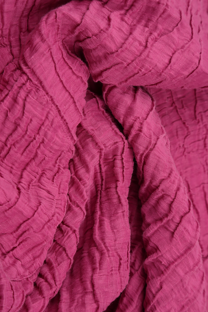Two Pockets Fuchsia Crinkled Silk Linen Dress 5