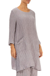 Two Pockets Greige Crinkled Silk Tunic 3