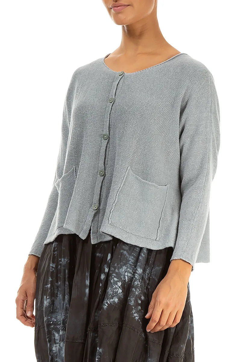 Two Pockets Grey Linen Cardigan