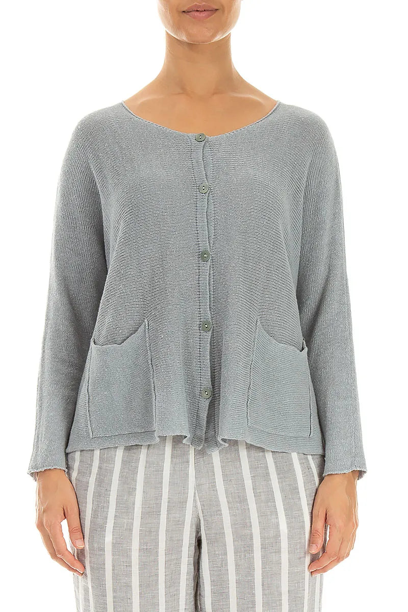 Two Pockets Grey Linen Cardigan 1