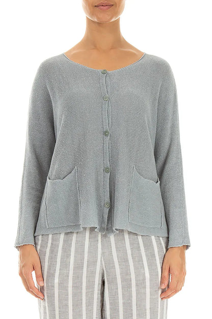 Two Pockets Grey Linen Cardigan 1