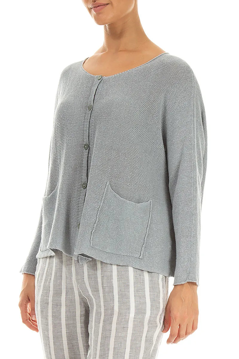Two Pockets Grey Linen Cardigan 3