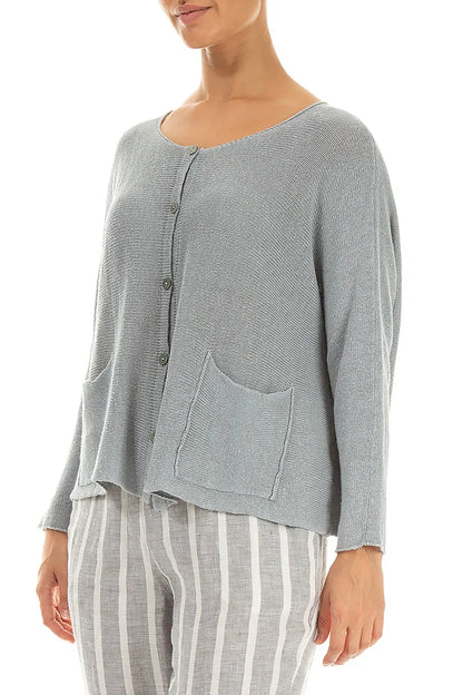 Two Pockets Grey Linen Cardigan 3