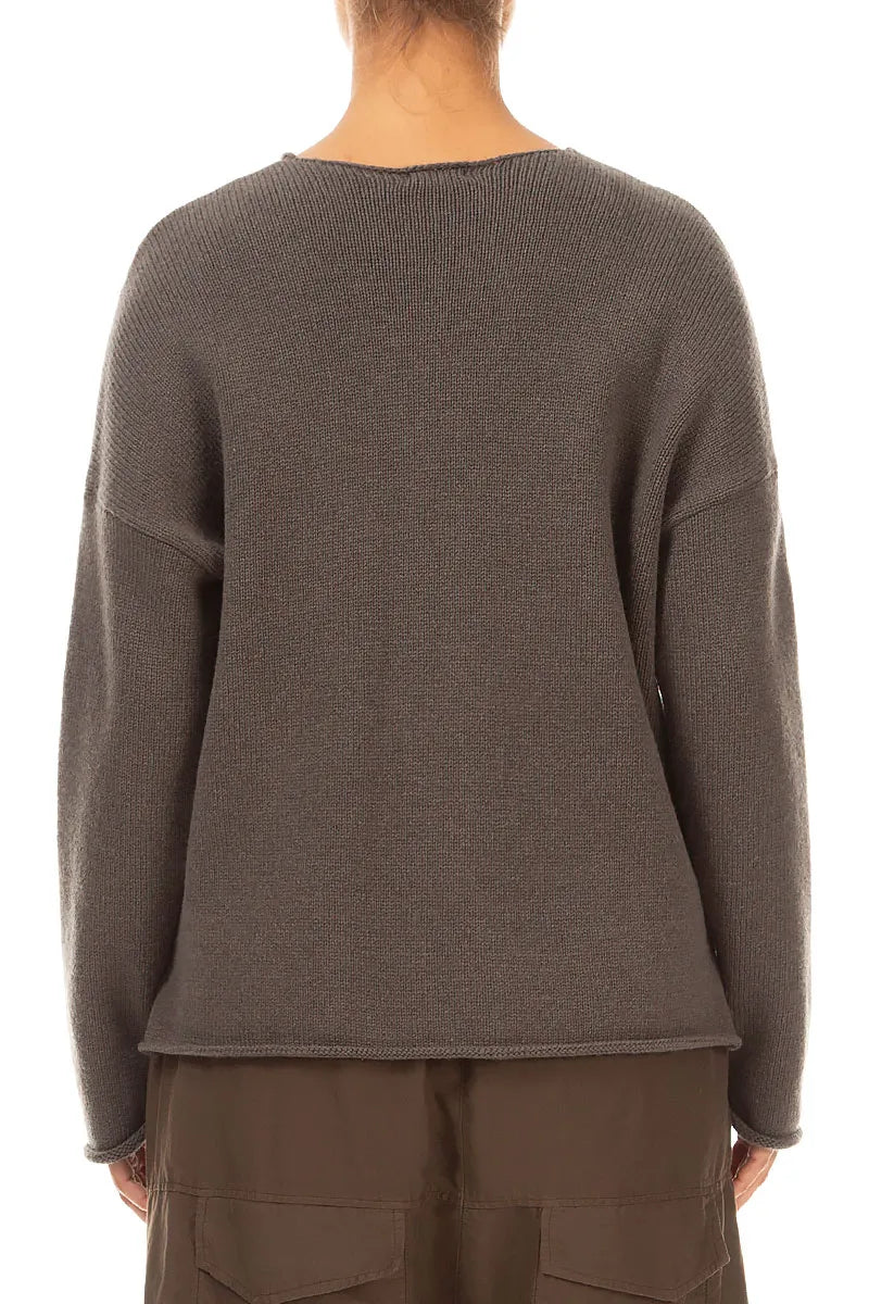 Two Pockets Khaki Brown Merino Wool Cardigan 2