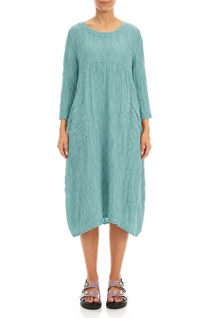 Robe en soie et lin froissés menthe à deux poches
