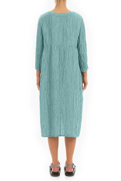 Robe en soie et lin froissés menthe à deux poches