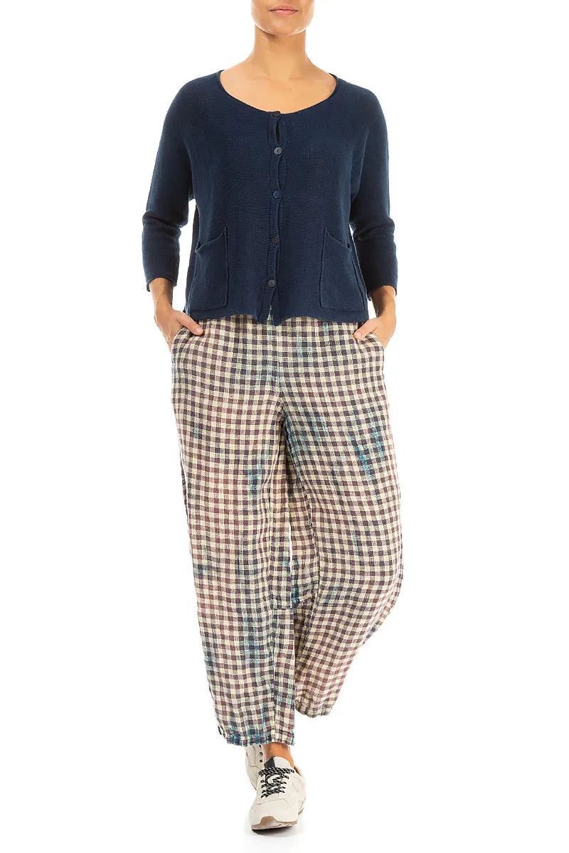 Two Pockets Navy Linen Cardigan 4