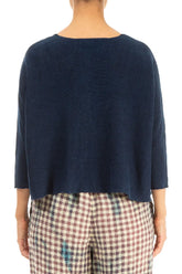 Two Pockets Navy Linen Cardigan 2