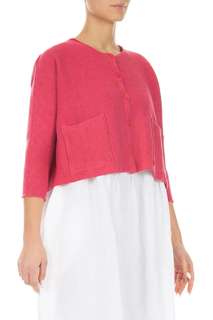 Gilet en lin framboise à deux poches
