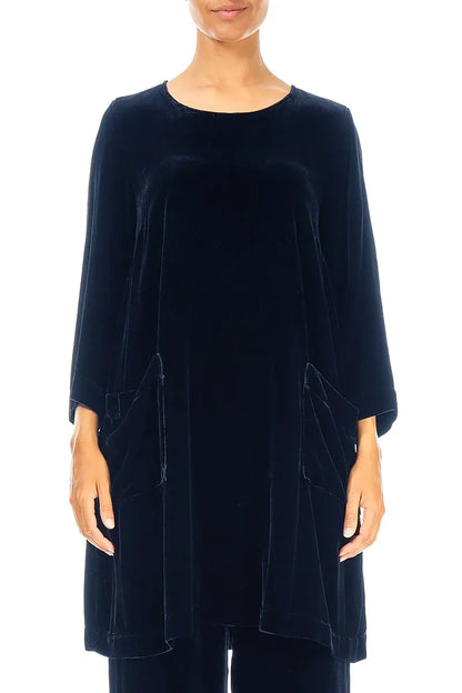 Tunique en velours de soie bleu royal à deux poches