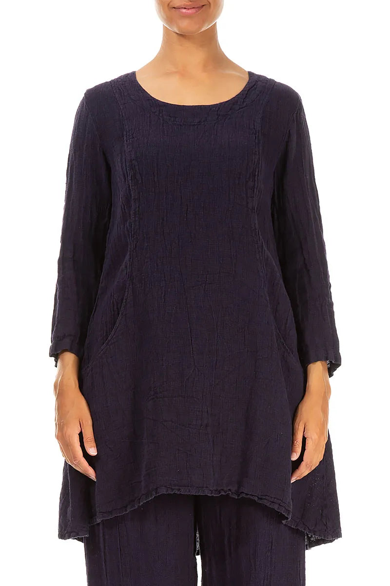 Two Pockets Royal Purple Mélange Linen Tunic