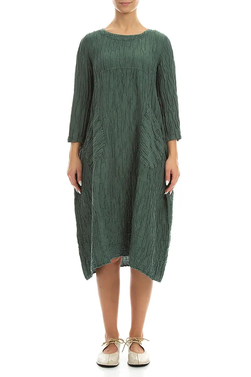 Two Pockets Sage Crinkled Silk Linen Dress 1