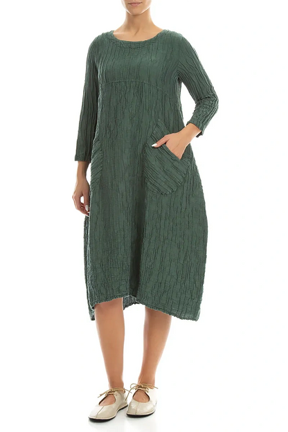 Two Pockets Sage Crinkled Silk Linen Dress 4