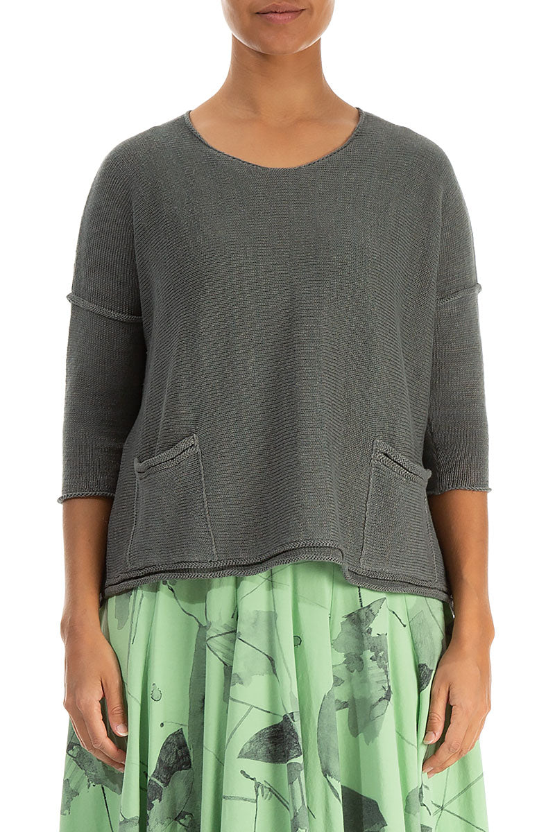 Two Pockets Grey Sage Linen Jumper 1
