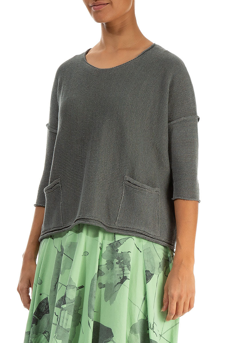 Two Pockets Grey Sage Linen Jumper 3