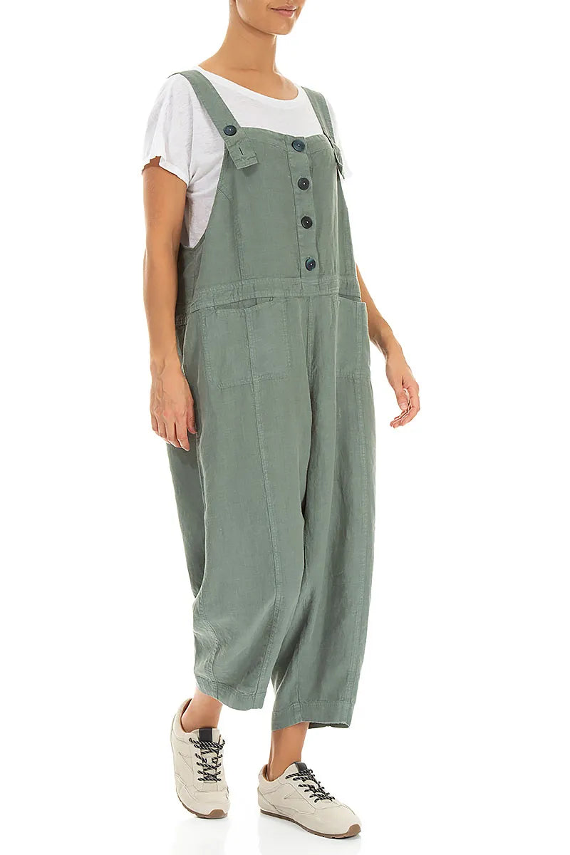 Two Pockets Sage Linen Jumpsuit