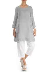 Two Pockets Silver Grey Gauze Linen Tunic 4