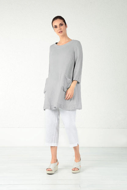 Two Pockets Silver Grey Gauze Linen Tunic 6