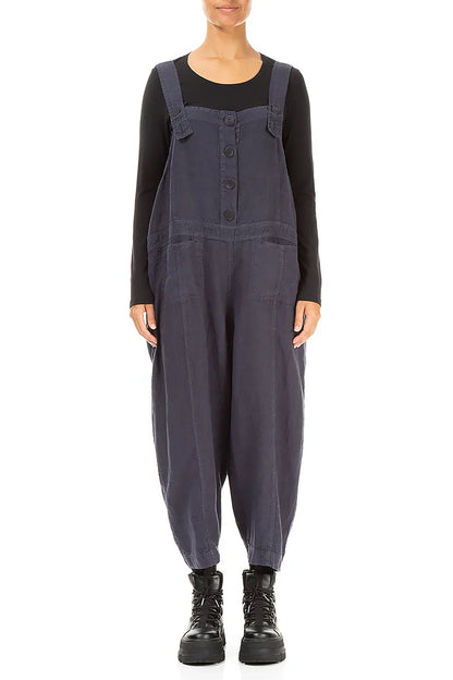Two Pockets Slate Blue Linen Jumpsuit 1