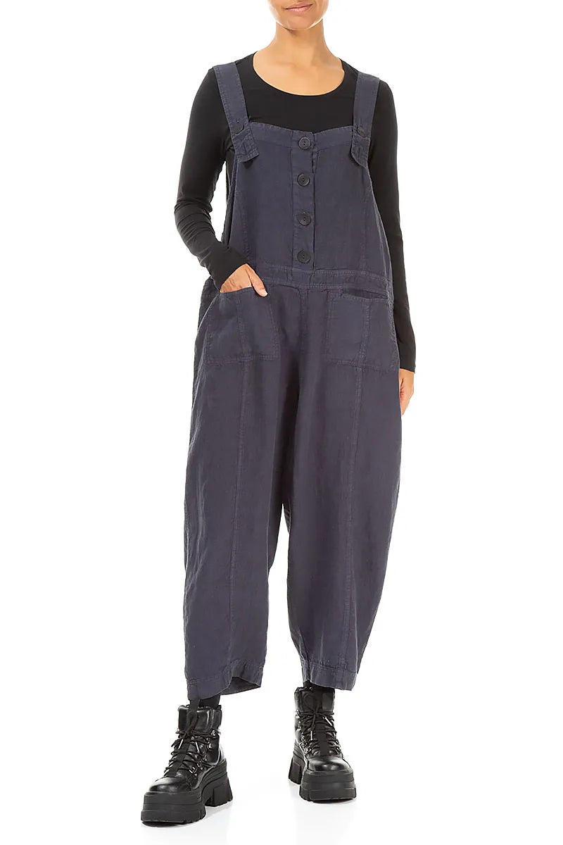 Two Pockets Slate Blue Linen Jumpsuit 4