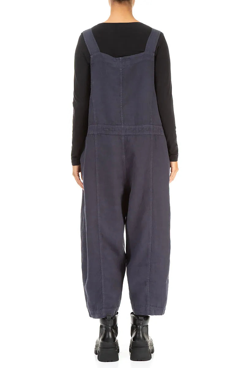Two Pockets Slate Blue Linen Jumpsuit 2