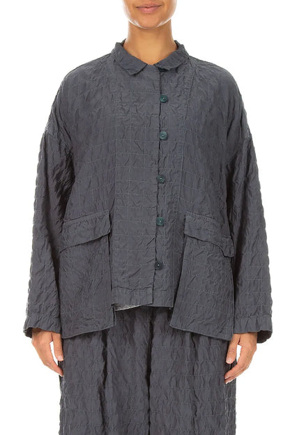 Two Pockets Slate Pleated Silk Bamboo Jacket 1
