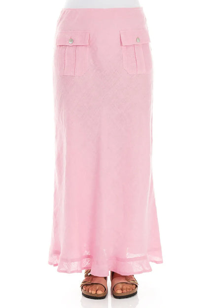 Jupe droite en lin rose mauve à deux poches