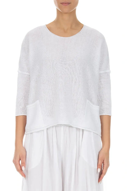 Two Pockets White Linen Jumper 1