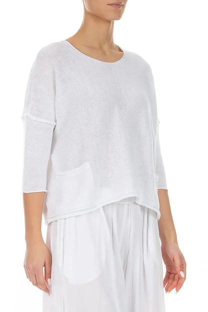 Two Pockets White Linen Jumper 3