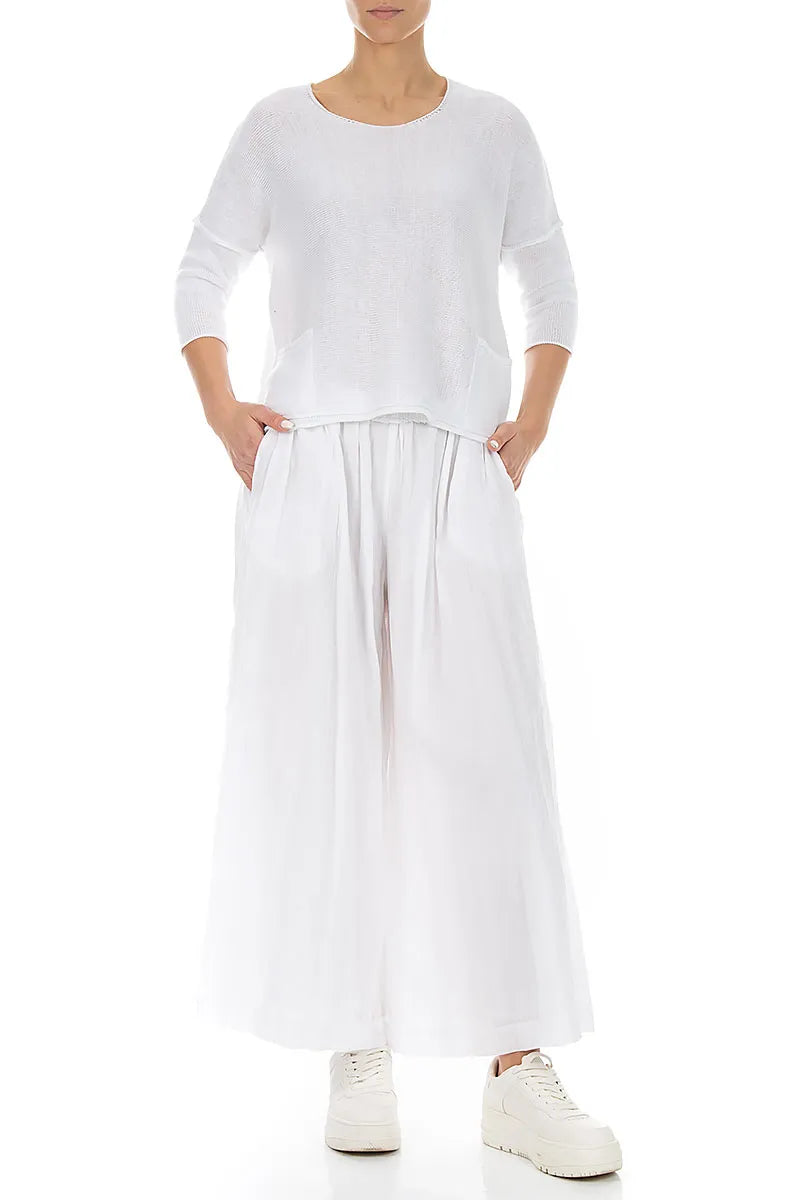 Two Pockets White Linen Jumper 4