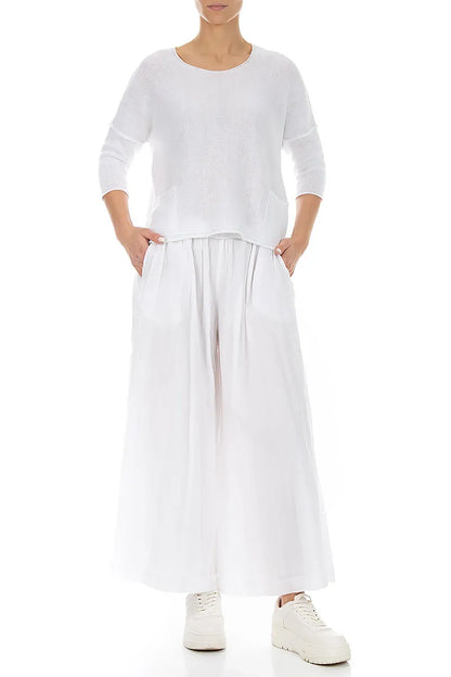Two Pockets White Linen Jumper 4