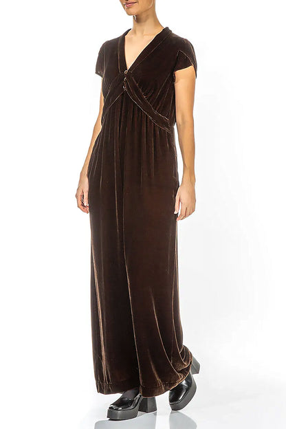 V-Neck Aged Copper Silk Velvet Jumpsuit 4