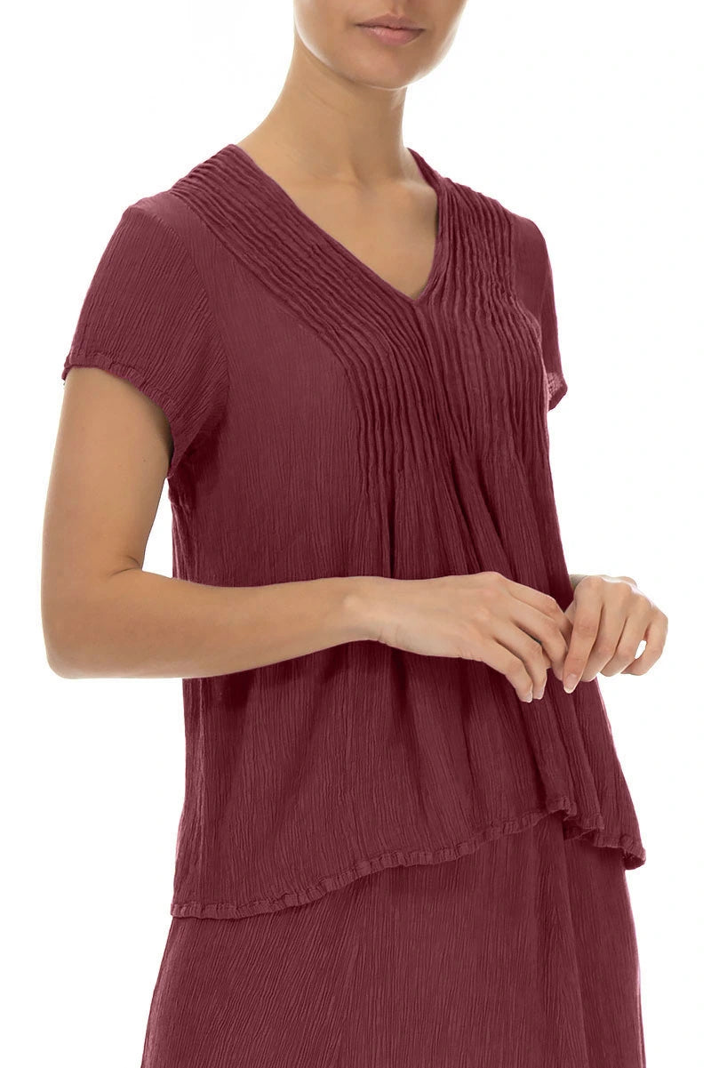 V-Neck Antique Ruby Silk Viscose Blouse