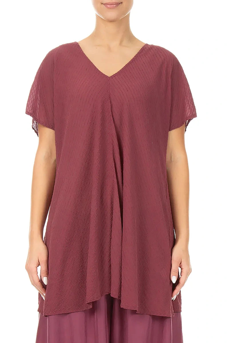 V-Neck Antique Ruby Stripy Silk Viscose Blouse