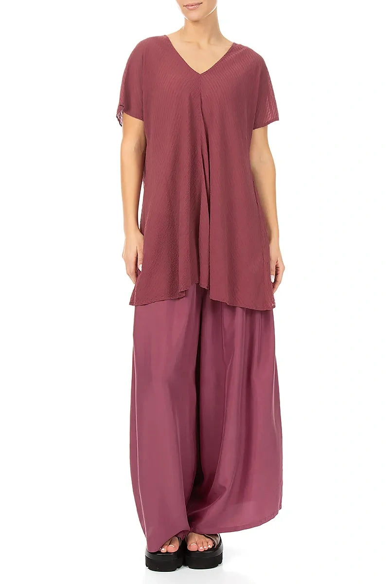 V-Neck Antique Ruby Stripy Silk Viscose Blouse 4